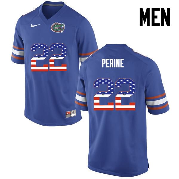 Men's NCAA Florida Gators Lamical Perine #22 Stitched Authentic USA Flag Fashion Nike Blue College Football Jersey TGI7365FR